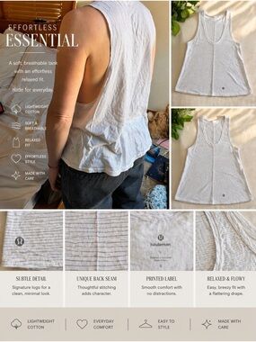 lululemon athletica Light Gray Striped Cotton Tank